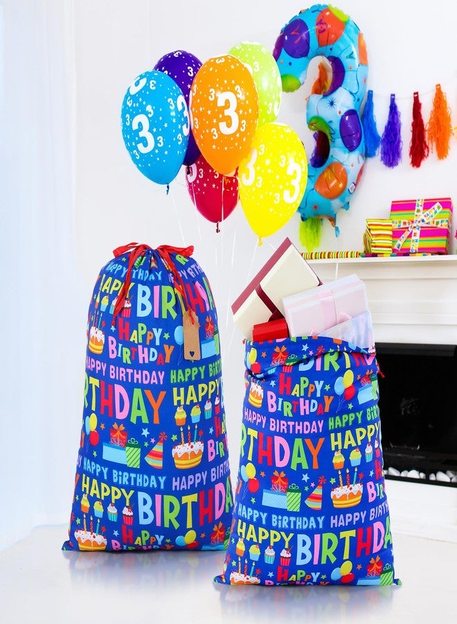 Pickmesh 2 Pcs Extra Large Birthday Gift Bag, Polyester Canvas, 20 x 28 Inch, Jumbo Baby Shower Bags with Tags, Reusable, Colorful Wrapping Pouch for Baby Shower Supply Decor(Dark Blue, Birthday) - Image 4